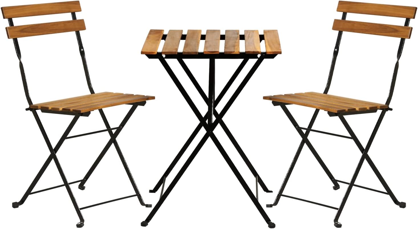 Outdoor Furniture Wooden - Natural wood 3-piece folding patio bistro