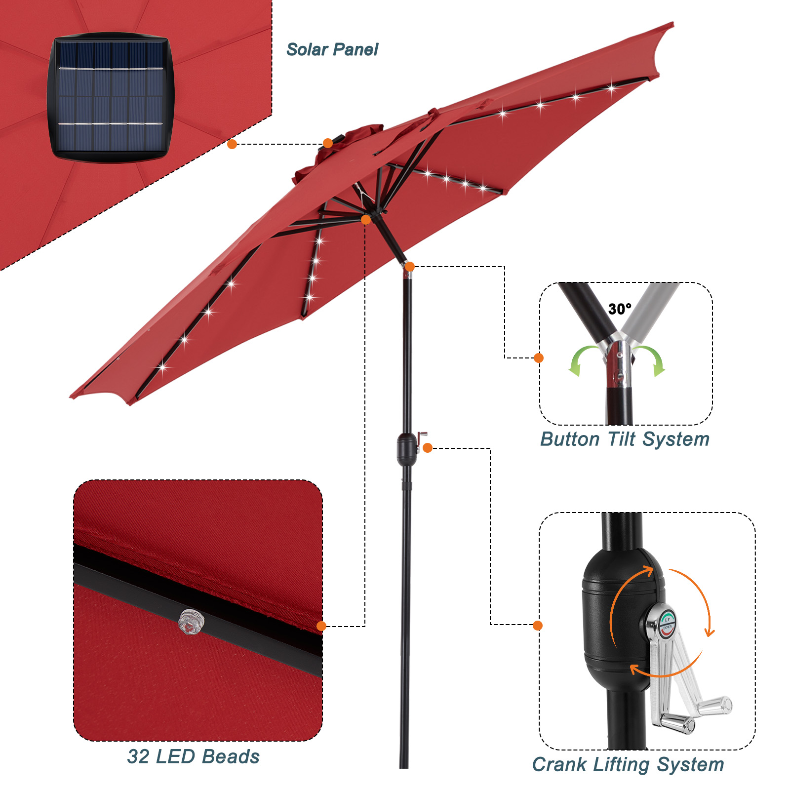 JHK 10FT Solar Patio Umbrella  - огляд і ціна Outdoor Furniture Umbrella