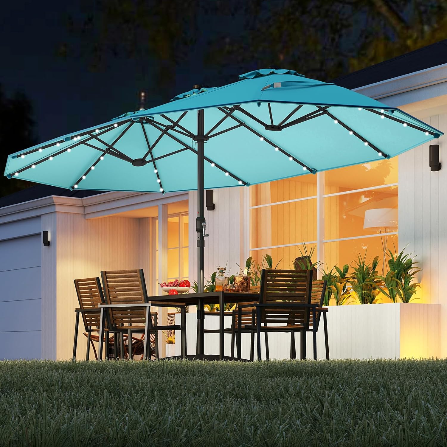 15FT Double-Sided Solar Patio  - огляд і ціна Outdoor Furniture Umbrella