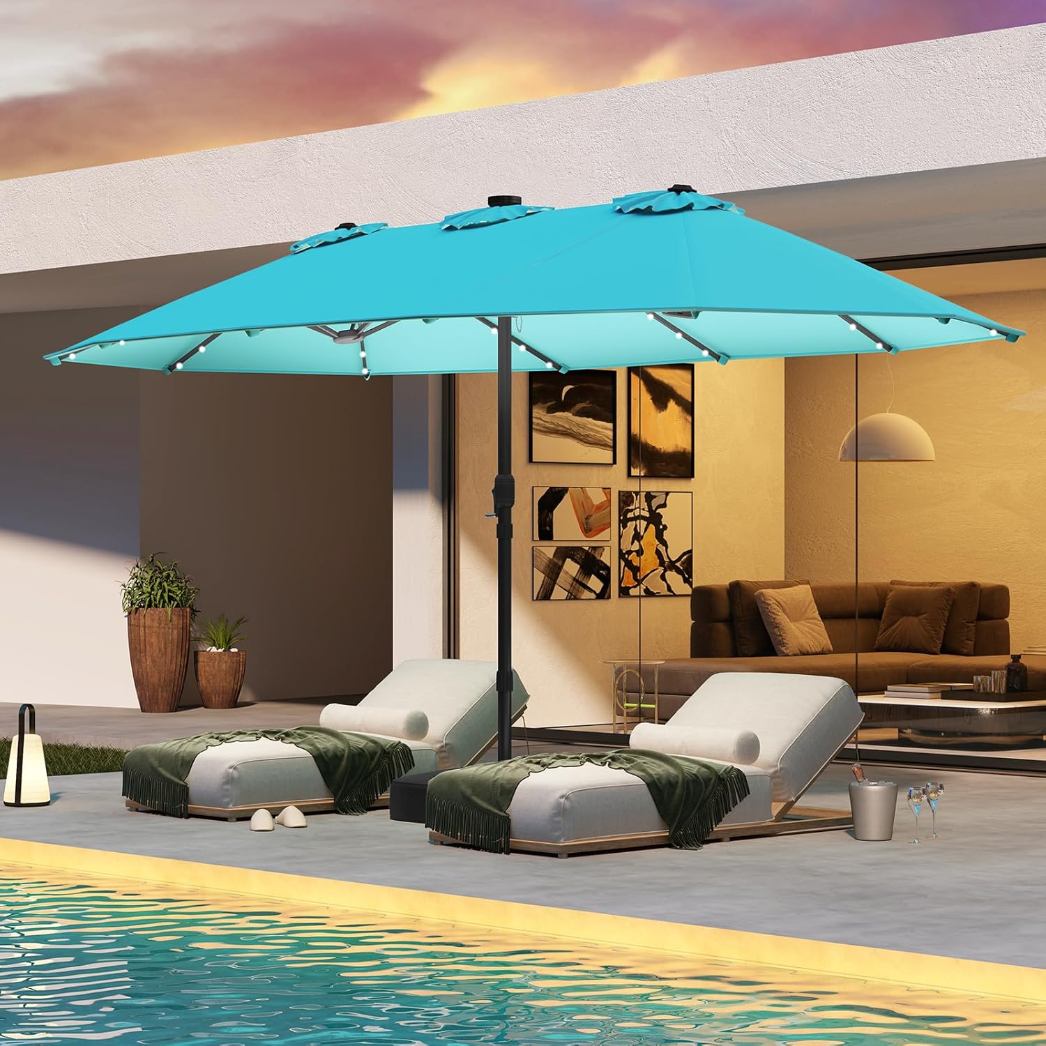 15FT Double-Sided Solar Patio  - огляд і ціна Outdoor Furniture Umbrella
