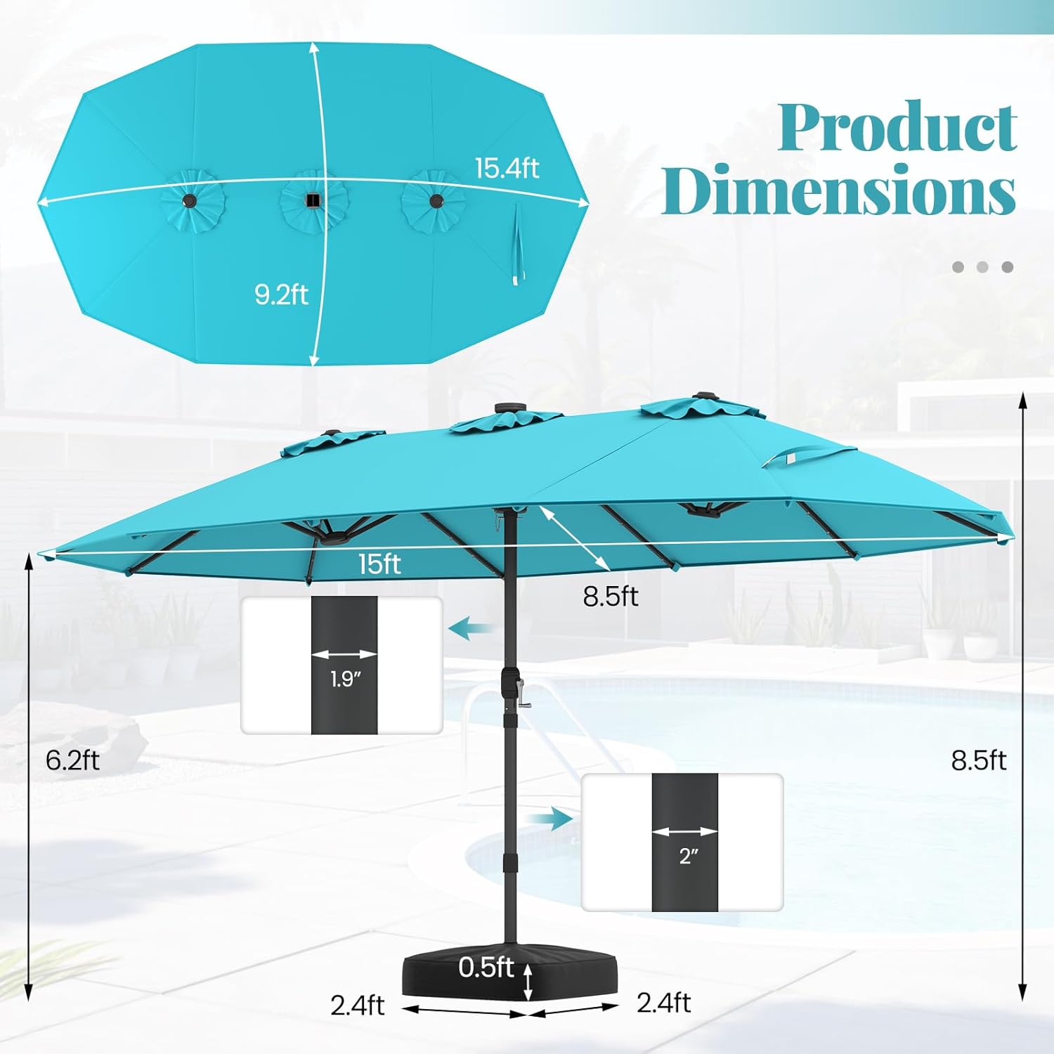 15FT Double-Sided Solar Patio  - огляд і ціна Outdoor Furniture Umbrella
