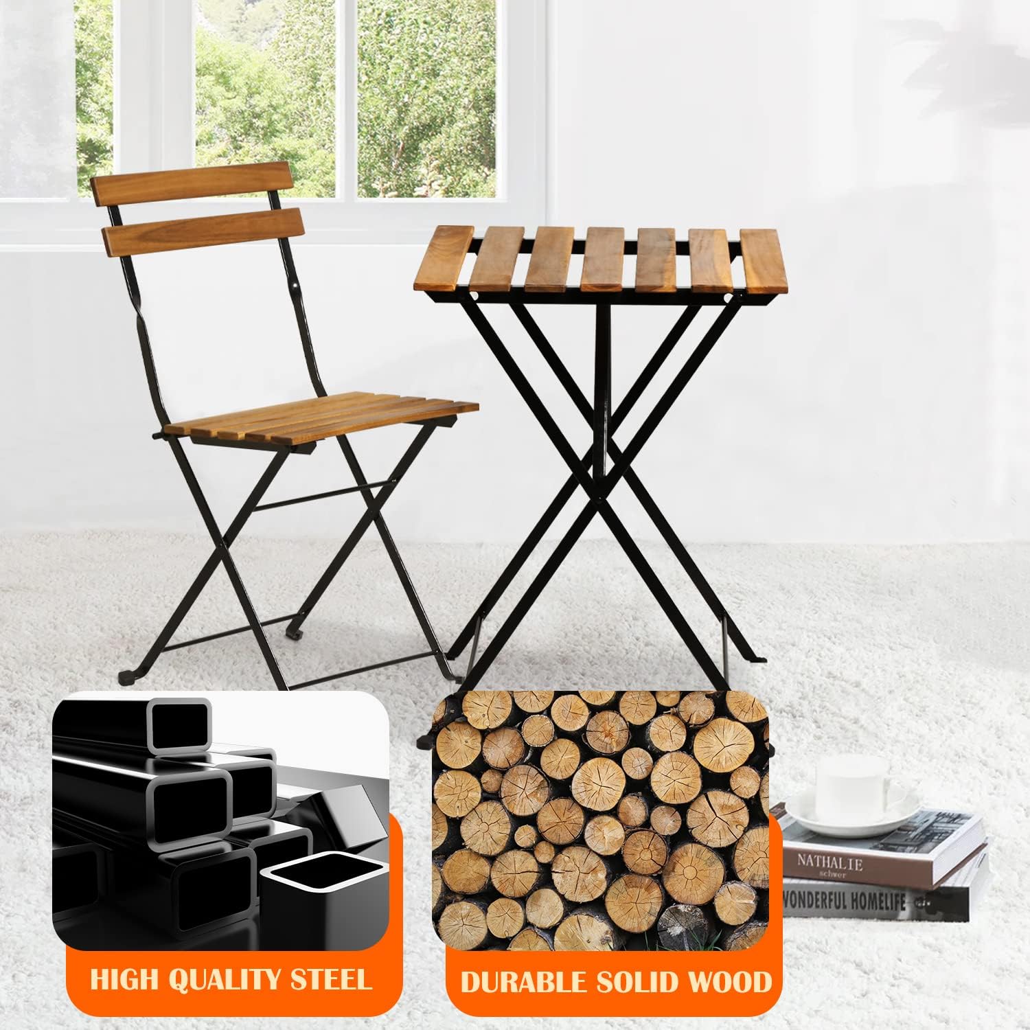 Natural wood 3-piece folding p - огляд і ціна Outdoor Furniture Wooden