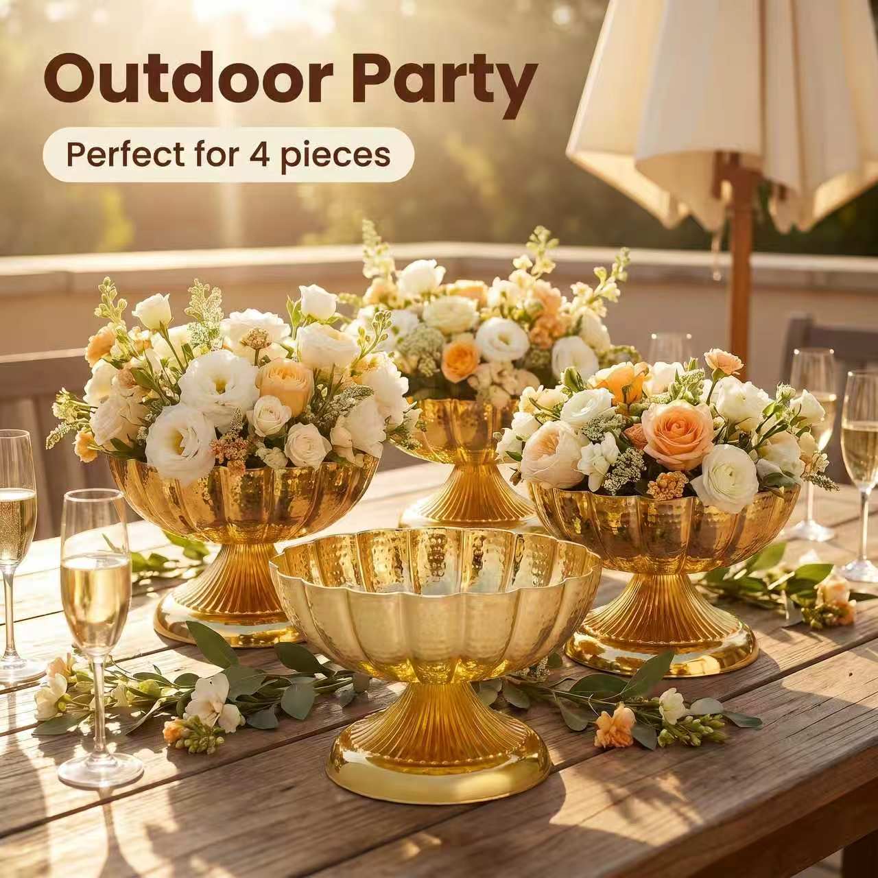 Vintage Gold Metal Compote Vas - огляд і ціна Outdoor Furniture Vintage